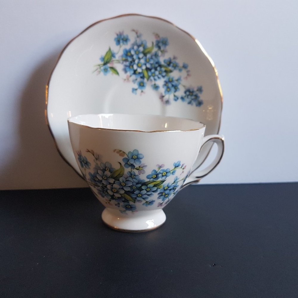 Floral Blue and White Teacup and Saucer Set